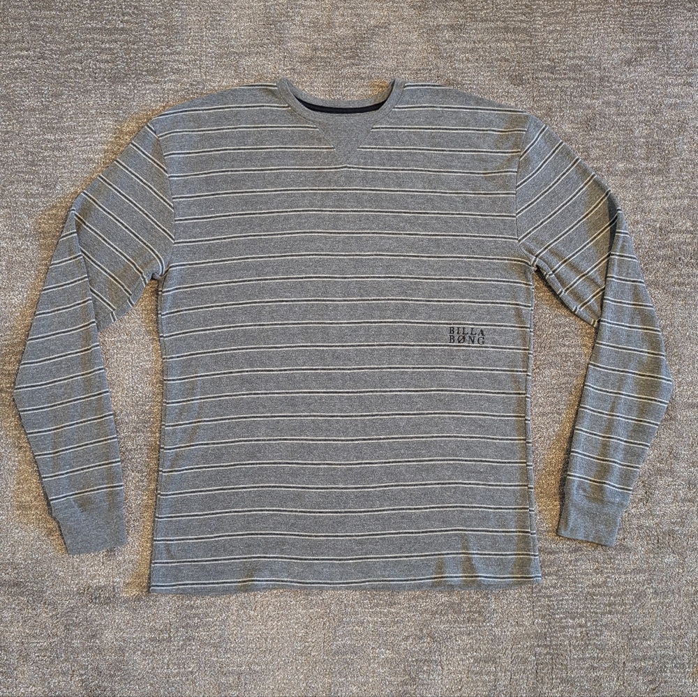 Billabong Men's Gray Black White Striped Thermal Shirt